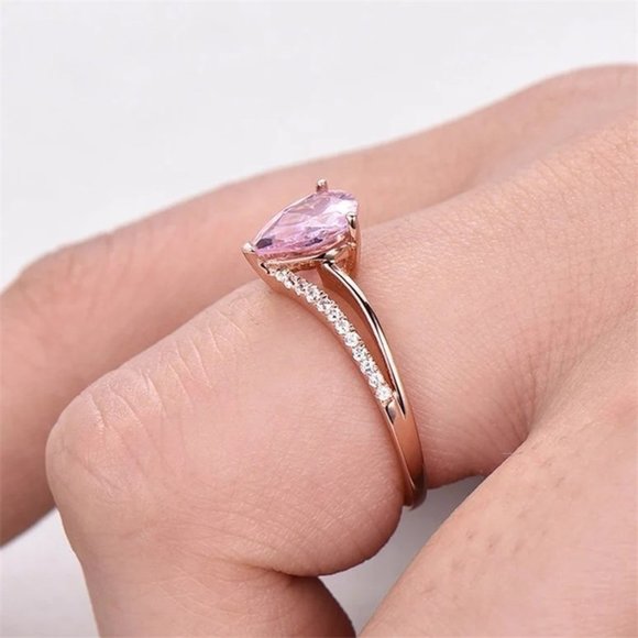💝 Elegant Crystal Clear Pear Zircon Double Layer Rings for Women, EVGG1175 - Picture 5 of 7